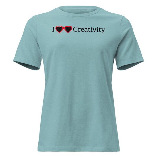 I Love Creativity — Heart Sunglasses t-shirt in heather blue lagoon