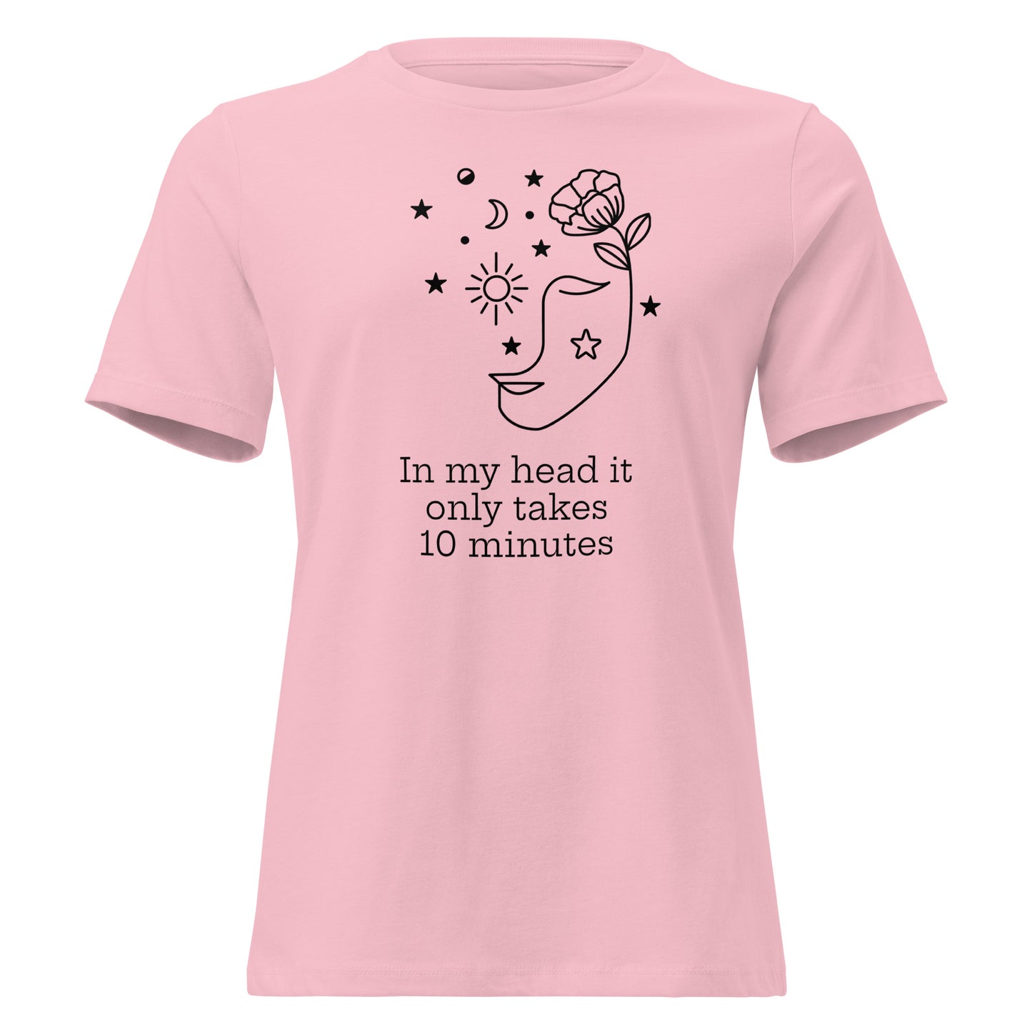 Funny craft shirt with dreamy floral design and text 'In my head it only takes 10 minutes' for makers and DIYers