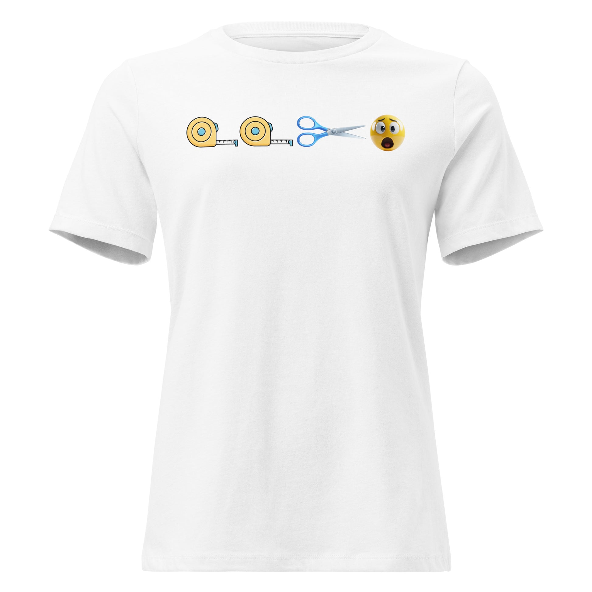 Funny maker shirt with emoji design showing 'Measure twice, cut once, panic' for crafters and DIYers