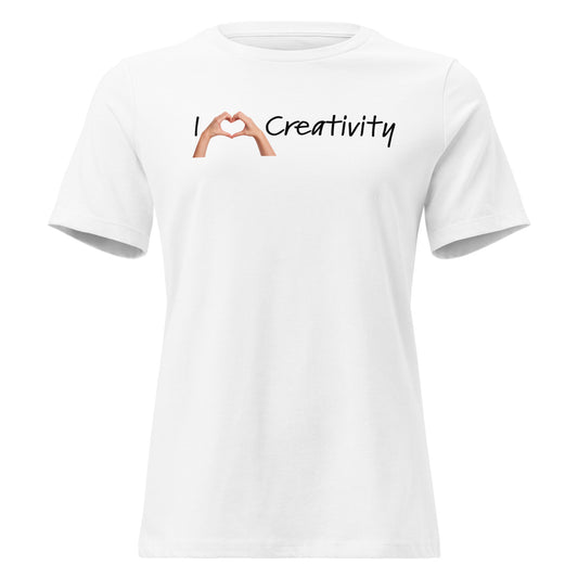 Creative maker shirt with script text 'I love creativity' and hands forming heart shape for artists and crafters
